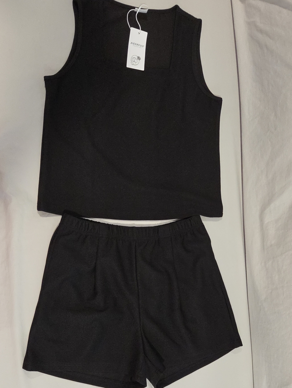 XIEERDUO Black Ribbed Tank & Shorts Set